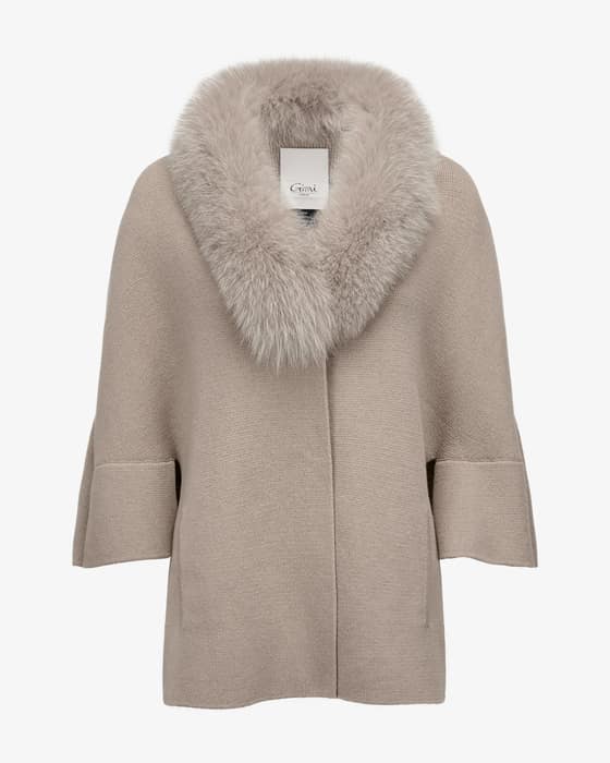 コート Giovi Wool and cashmere cape Beige Giovi Beige Wool And Cashmere Cape With Fur Collar In