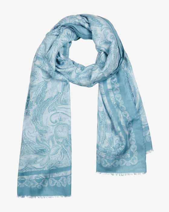 【送料&関税込】Etro Cotton Scarf ETRO paisley-print frayed-edge cashmere-blend Scarf | Blue