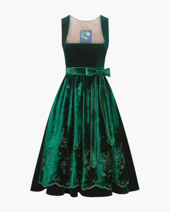 Smaragd Midi-Dirndl mit Seidenschürze