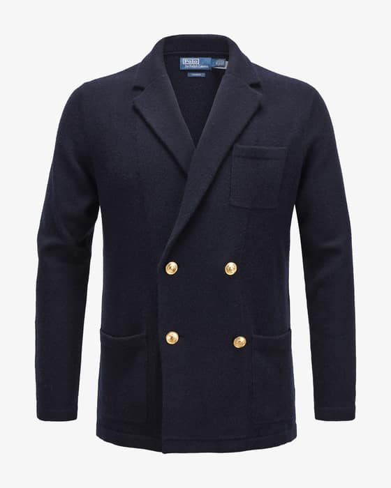 Double-breasted knitted cashmere jacket