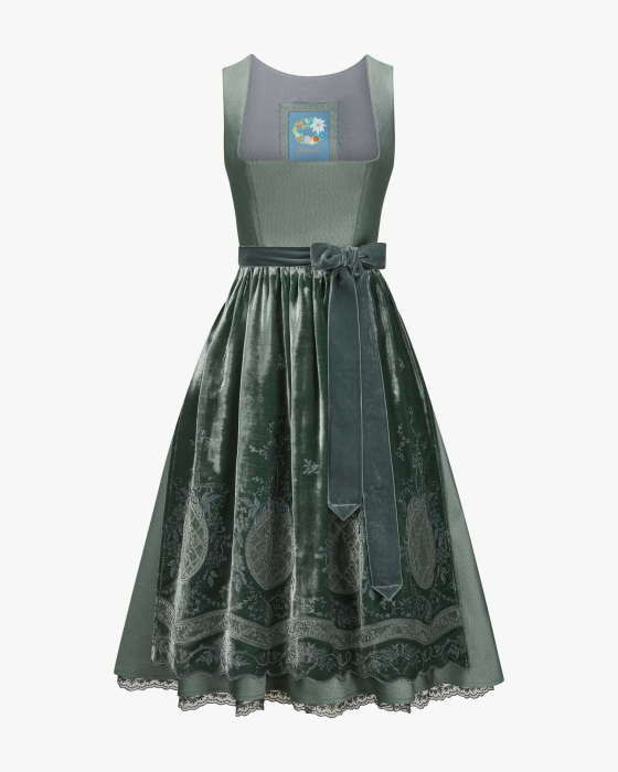 Waldnebel Midi-Dirndl mit Seidensamt-Schürze