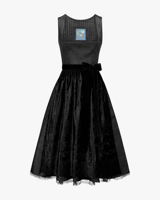 Schwarze Rose Midi-Dirndl mit Seidensamt-Schürze 