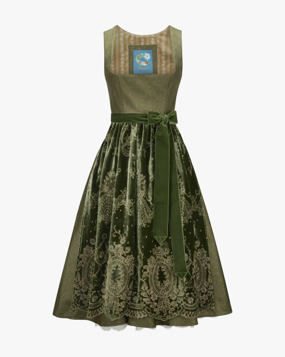 Falkenjagd Midi-Dirndl mit Seidensamt-Schürze