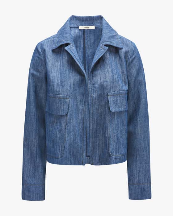 Jeansblazer aus Baumwolle und Leinen