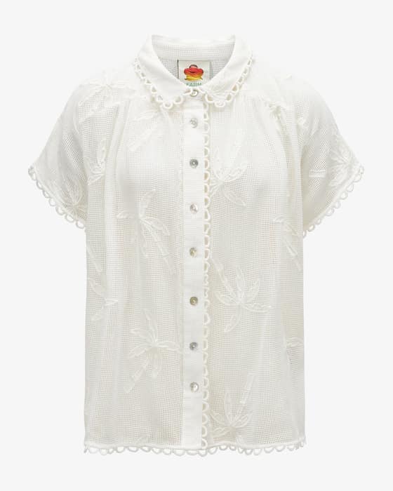 Bluse White Palm Trees 