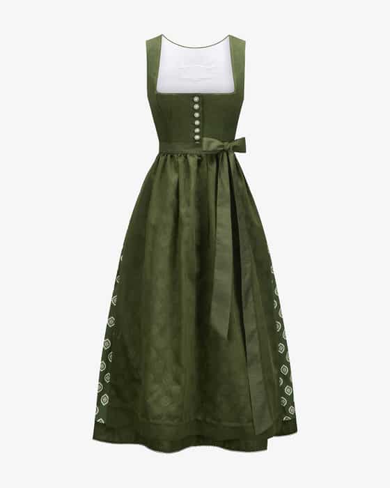 Dirndl lang aus Leinen und Baumwolle mit Schürze