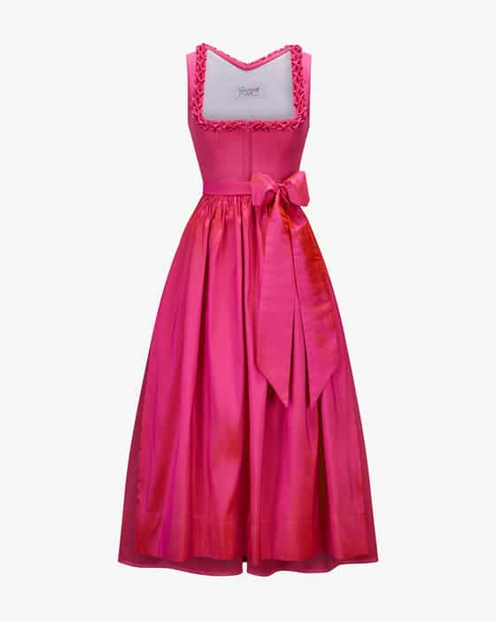 Dirndl Gaia lang aus Leinen mit Seidenschürze