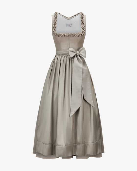Dirndl Gaia lang aus Leinen mit Seidenschürze