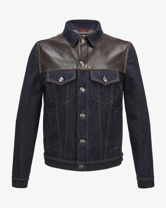 Jeansjacke mit Leder