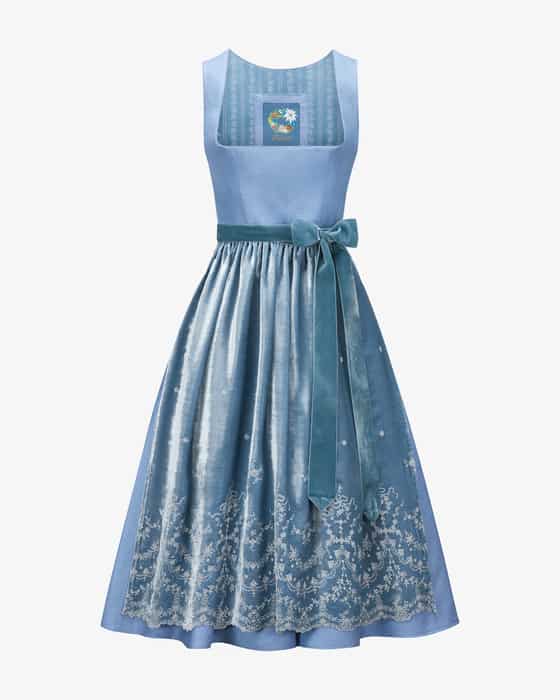 Midi-Dirndl Blaue Tulpe mit Samt-Schürze 