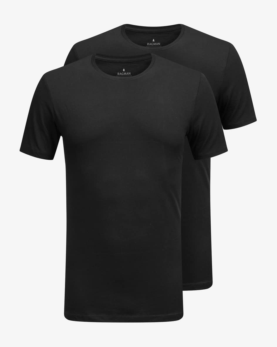 Ragman T-Shirts 2er-Set (Schwarz, Gr. M) Herren Waesche Unterhemden