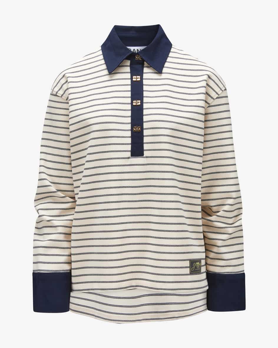 Ganni Langarm-Poloshirt (Creme, Gr. XS) Damen Shirts-Tops Poloshirts