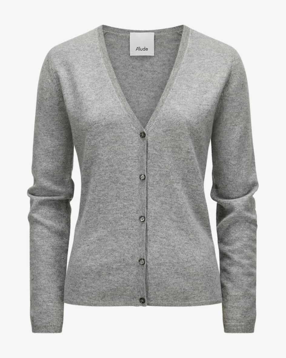 Allude Cashmere-Strickjacke (Grau, Gr. XL) Damen Strick Strickjacken-Cardigans Strickjacken-mit-V-Ausschnitt
