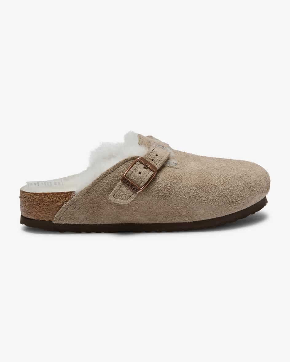 Kinder Birkenstock Boston Shearling Kids Pantoletten (Taupe, Gr. 38) Schuhe Hausschuhe