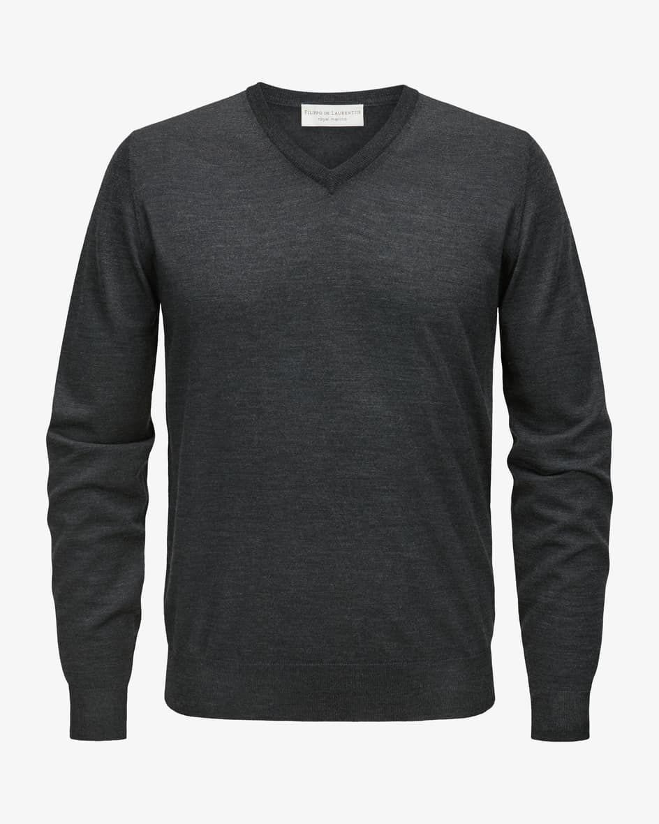 Filippo de Laurentiis Pullover (Grau, Gr. 60) Herren Strick Pullover-mit-V-Ausschnitt