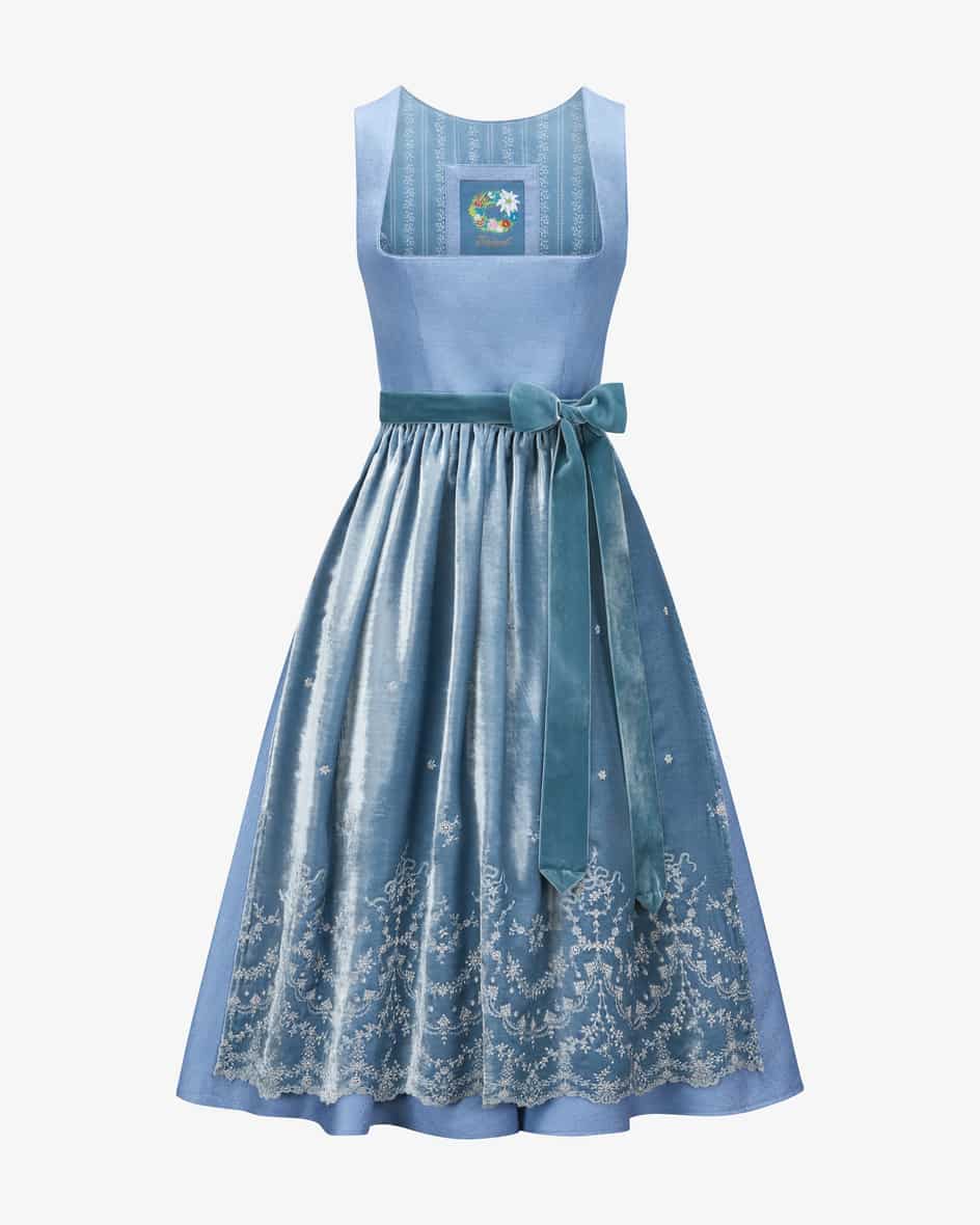Image 1 for Midi dirndl blue tulip with velvet apron  40