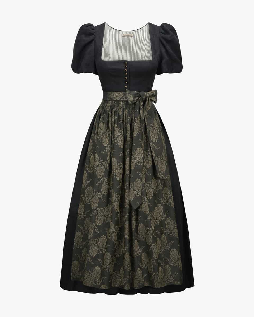 Image 1 for Laura long linen and virgin wool dirndl with apron  36