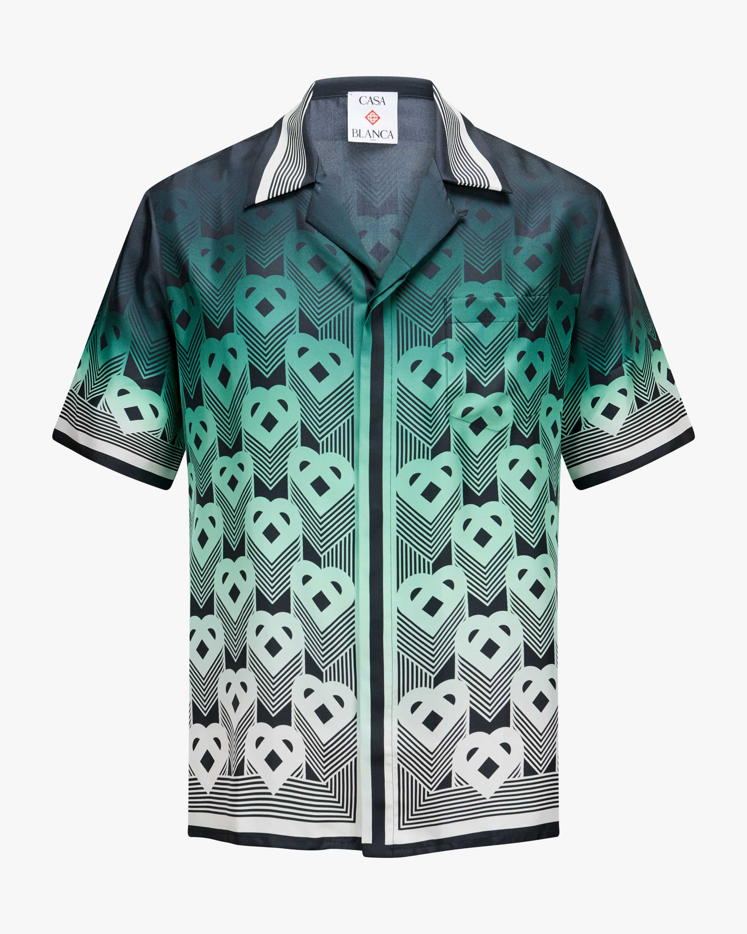 UNIVERSAL LANGUAGE COLOMBO カシミヤ100% Casablanca Monogram gradient silk shirt | LODENFREY